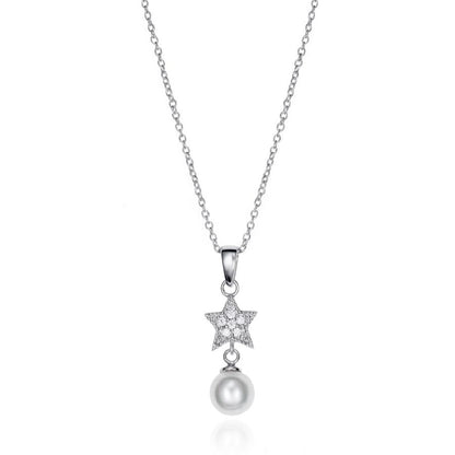 Alt Tag: VICEROY JEWELS Mod. 71046C000-68 silver necklace with star and pearl pendant for ladies, quartz analog movement, gift in official box.