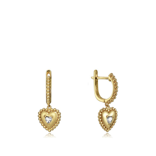 Gold heart-shaped earrings with beaded design, ideal for ladies. VICEROY JEWELS Mod. 7113E100-38 available in official packaging.