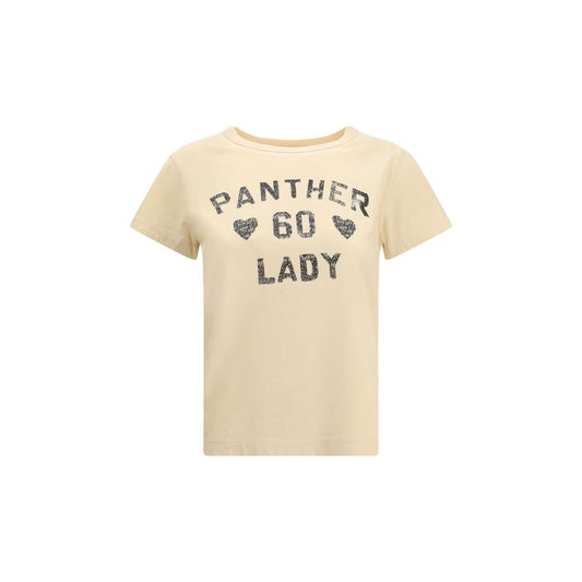 Valentino Beige Cotton T-Shirt featuring Panther Lady print, ribbed crew neck, 100% cotton, modern versatile design, AW25 collection.