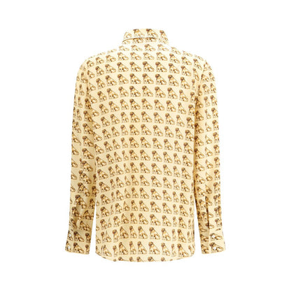 Valentino Beige Silk Pattern Shirt with Petit Charles print and pearl front closure, back view, 100% silk, AW25.