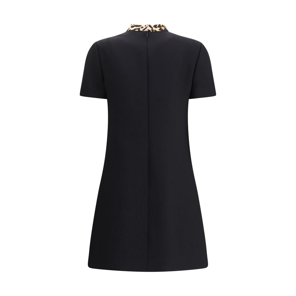 Valentino Black Fleece Wool Casual Dress with animal bow and zipper closure, showcasing elegant design in AW25 season.