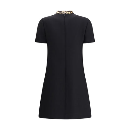 Valentino Black Fleece Wool Casual Dress with animal bow and zipper closure, showcasing elegant design in AW25 season.