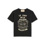 Valentino Cotton T-Shirt With Le Chat De La Maison Print in black with cat graphic and logo on front