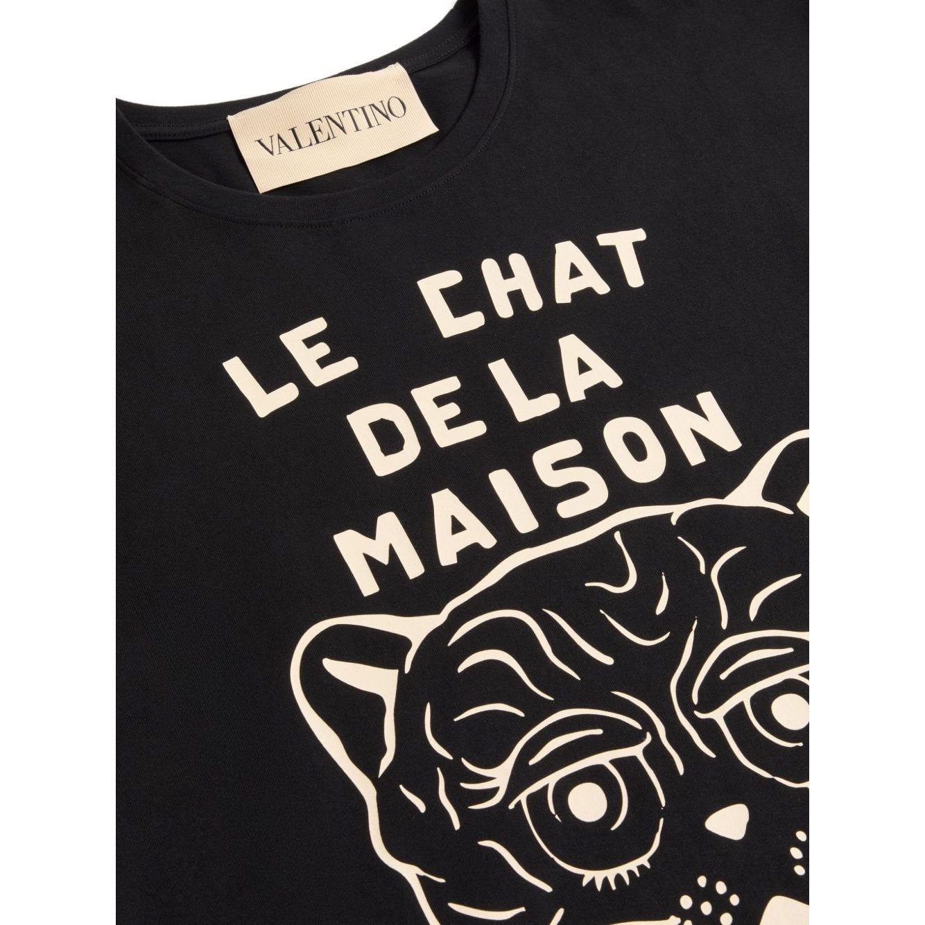 Black Valentino Cotton T-Shirt With Le Chat De La Maison Print featuring a cat graphic and bold lettering detail.