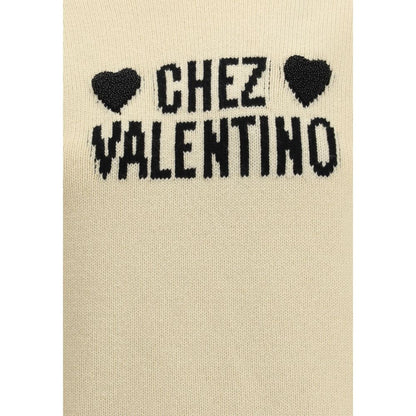 Valentino Cream Fleece Wool Sweatshirt with Chez Valentino embroidery and heart details, showcasing a stylish and romantic design for AW25.