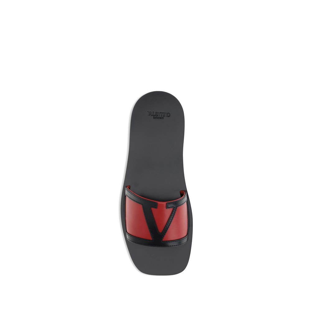 Valentino Garavani Red Calf Leather Bos Taurus Flat Sandals