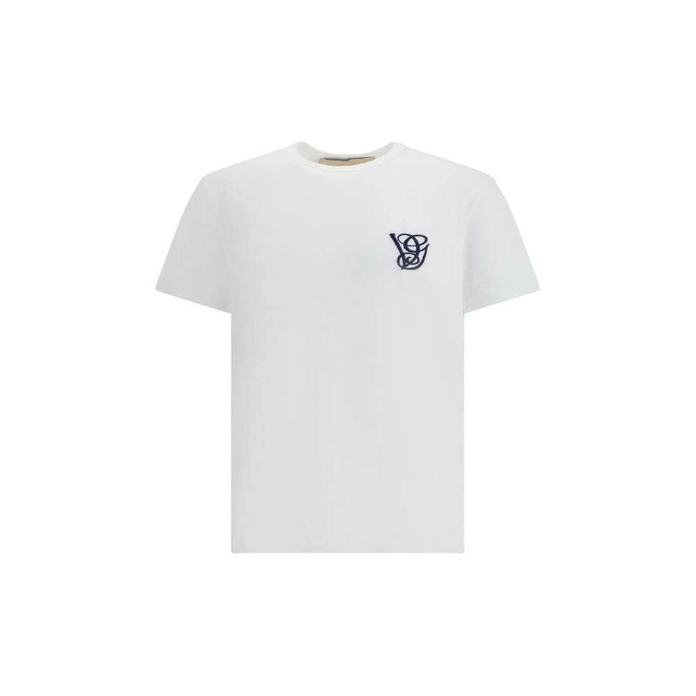 Valentino White Cotton T-Shirt with ribbed crew neck and embroidered VG logo, made in Italy, AW25 collection, stylish detail for casual looks.