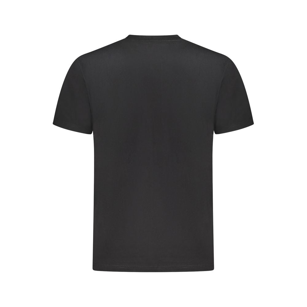 Back view of Vans Black Cotton T-Shirt featuring short sleeves, classic crew neck, and stylish print logo design.