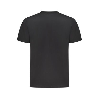 Back view of Vans Black Cotton T-Shirt featuring short sleeves, classic crew neck, and stylish print logo design.