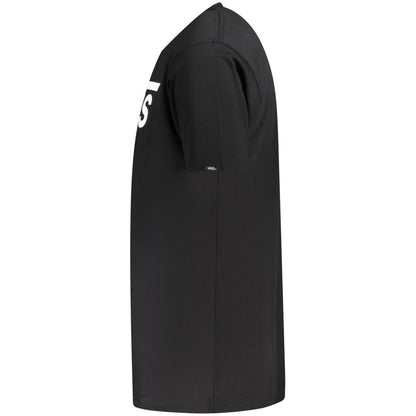 Vans Black Cotton T-Shirt with classic fit, short sleeves, and crew neck showing side profile with logo print.