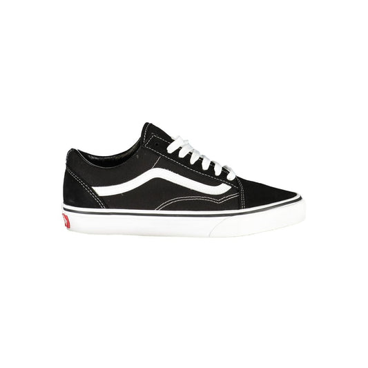 Vans Black Leather Women Sneaker with sleek design and classic style on white background.