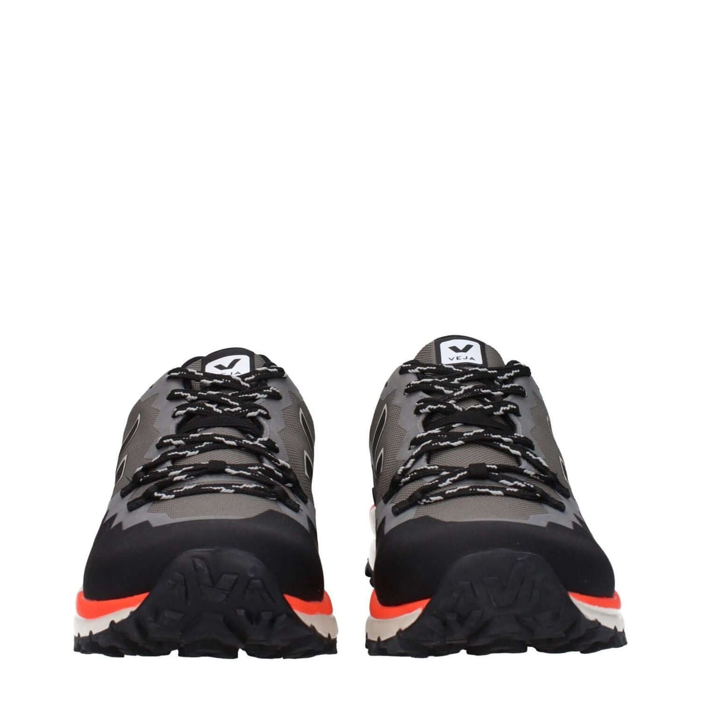 Veja Gray Fabric Athletic Sneakers with front and side logos, lace-up closure, rubber sole, and round toe.