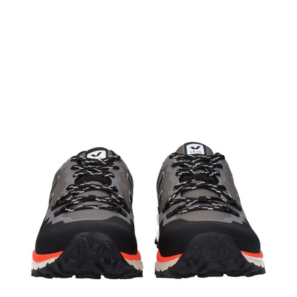 Veja Gray Fabric Athletic Sneakers with front and side logos, lace-up closure, rubber sole, and round toe.