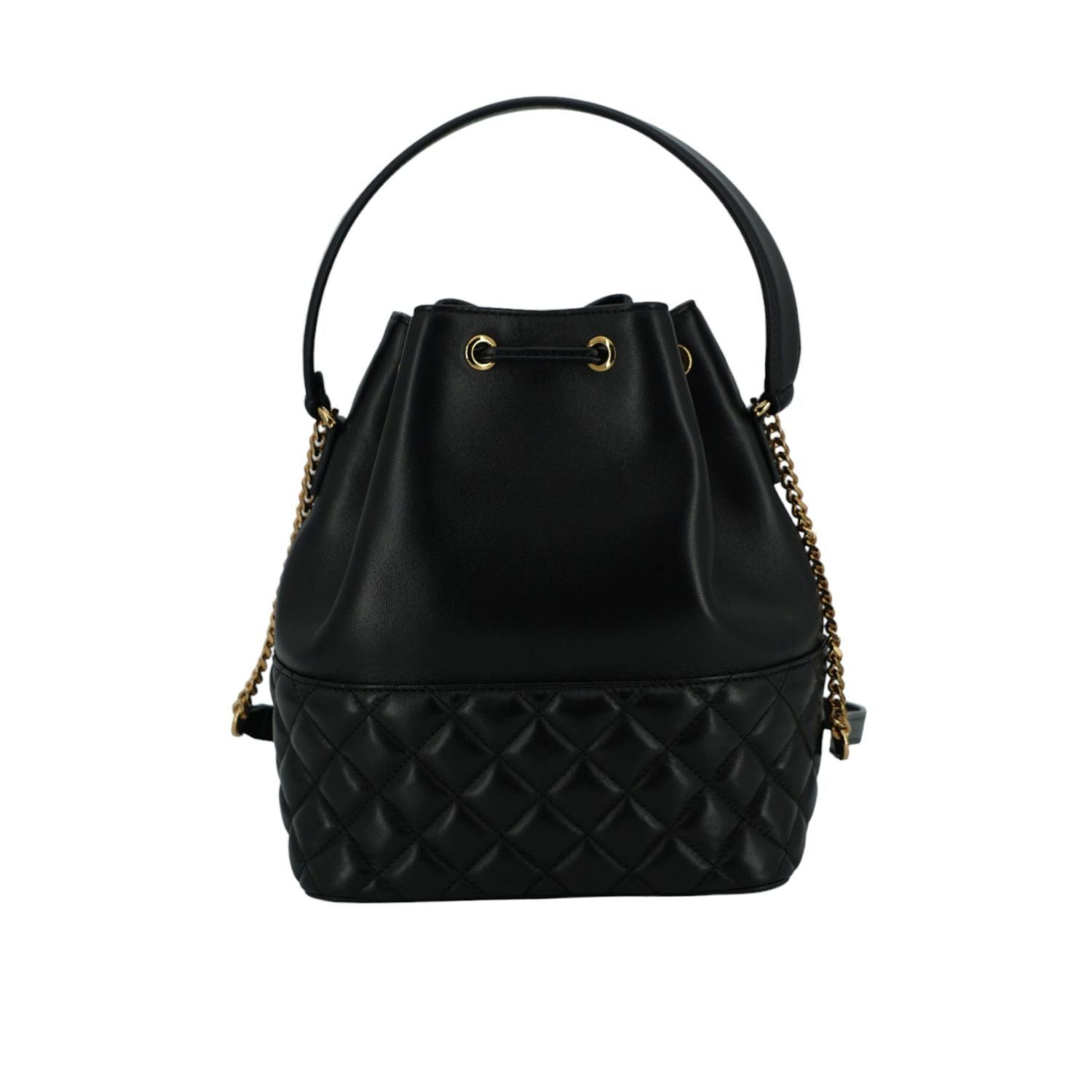 Versace Elegant Black Leather Medusa Bucket Shoulder Bag