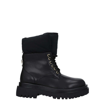 Versace Jeans Black Polyethylene Ankle Boots with rubber sole, mid heel, and lace-up closure, featuring a front logo.