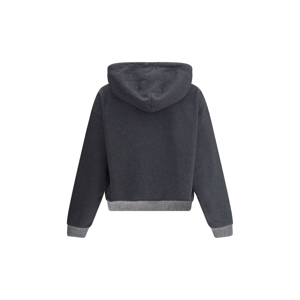 Back view of Vivienne Westwood Gray Cotton Sweatshirt featuring adjustable hood and ribbed cuffs.