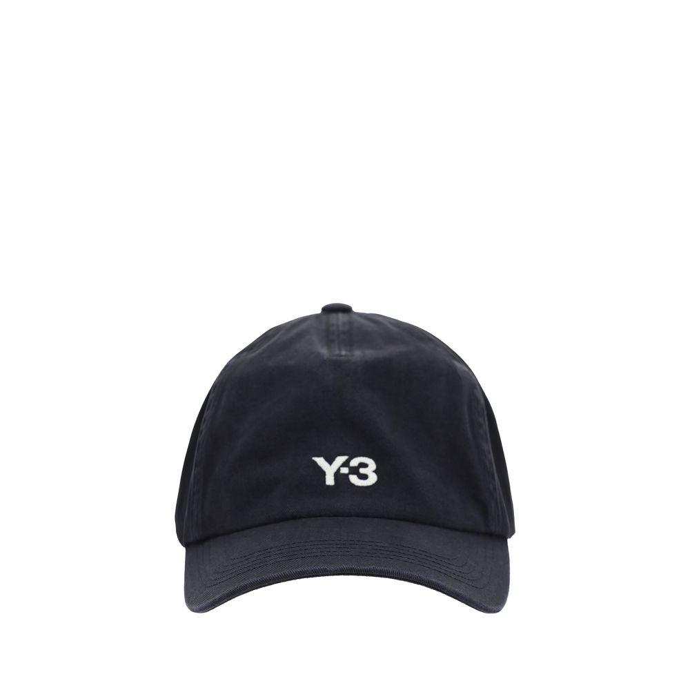 Y-3 Black Cotton Cap (Baseball Hat) with embroidered logo on front, adjustable closure for custom fit, ideal for casual outfits.