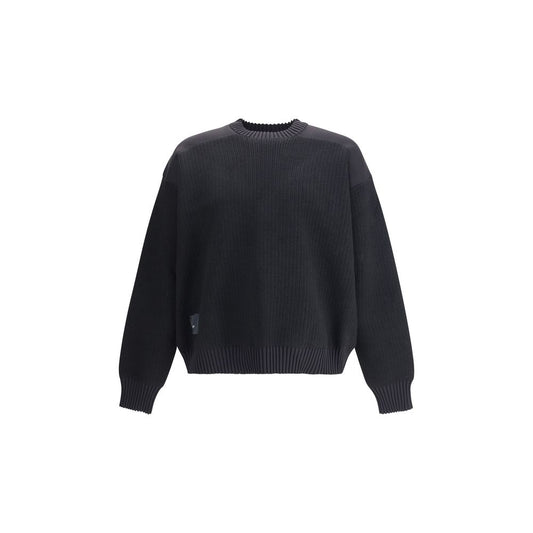 Y-3 Black Wool Sweatshirt with ribbed cuffs and hem, showcasing a relaxed fit with a round neckline.