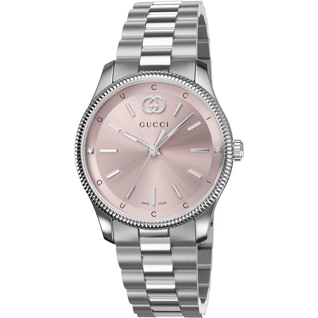 GUCCI MOD. G-TIMELESS SLIM watch with silver bracelet and pink dial