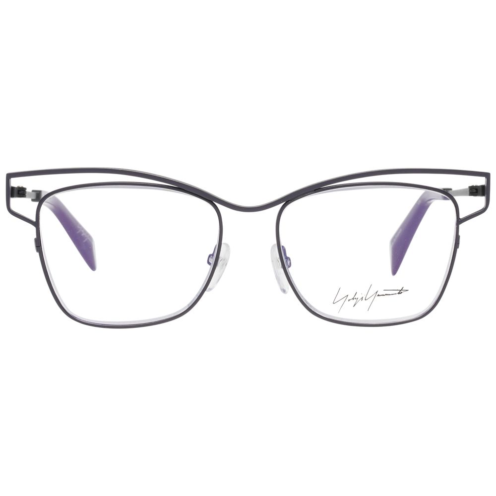 Yohji Yamamoto Gray Women Glasses Frame in titanium, full-rim square style with demo lenses, size 51-16-145.