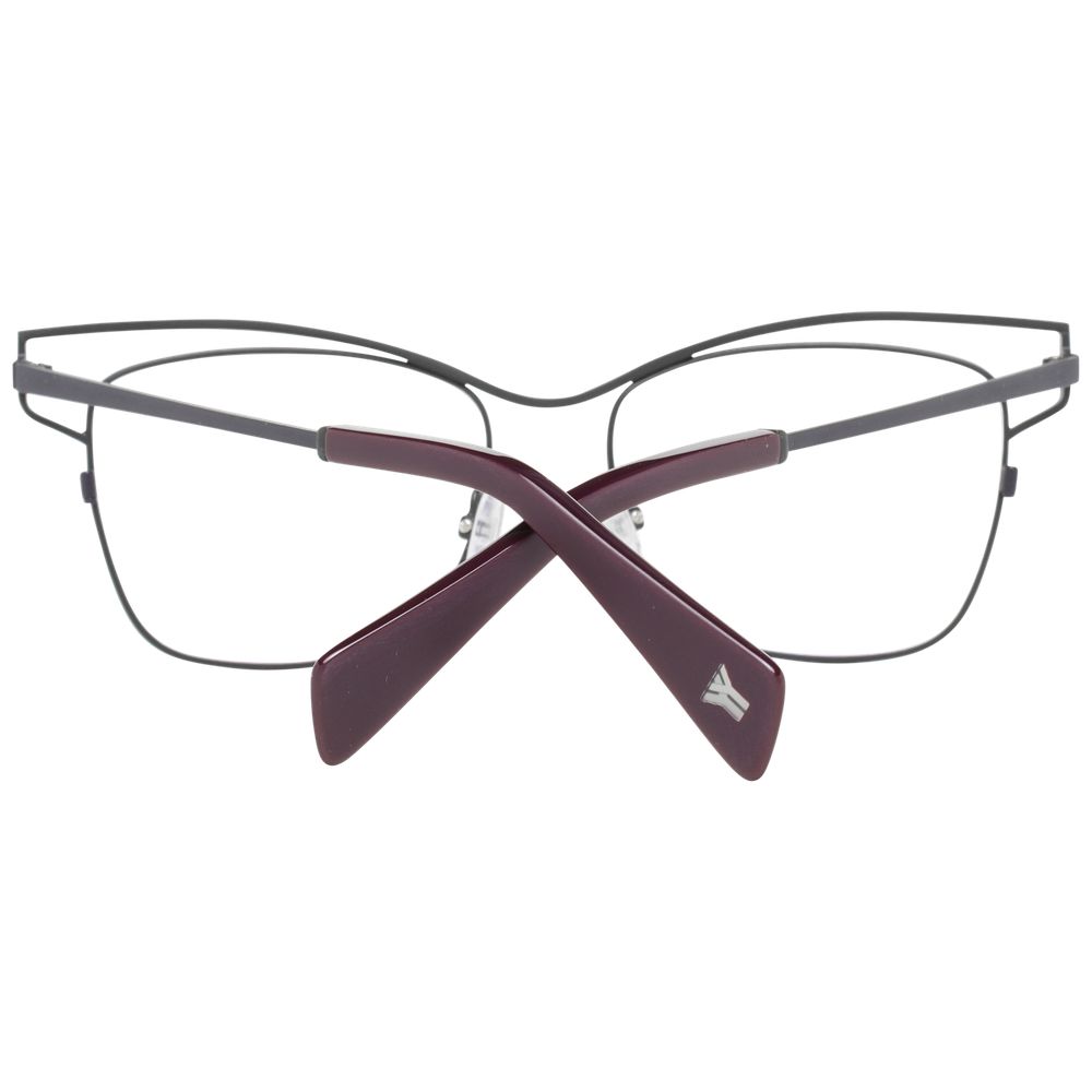 Yohji Yamamoto Gray Women Glasses Frame - titanium material, square style, full-rim design, includes branded case, no extra lenses effect