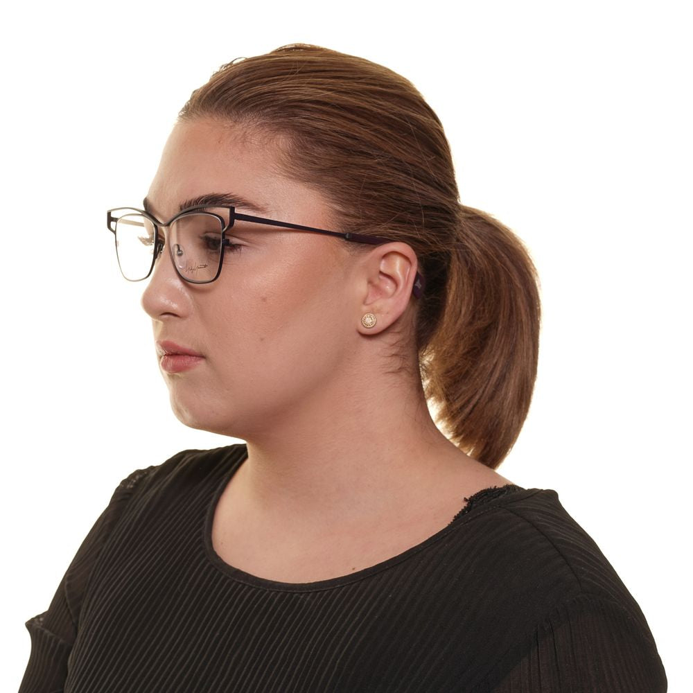 Side profile woman wearing Yohji Yamamoto Gray Women Glasses Frame with titanium square design.