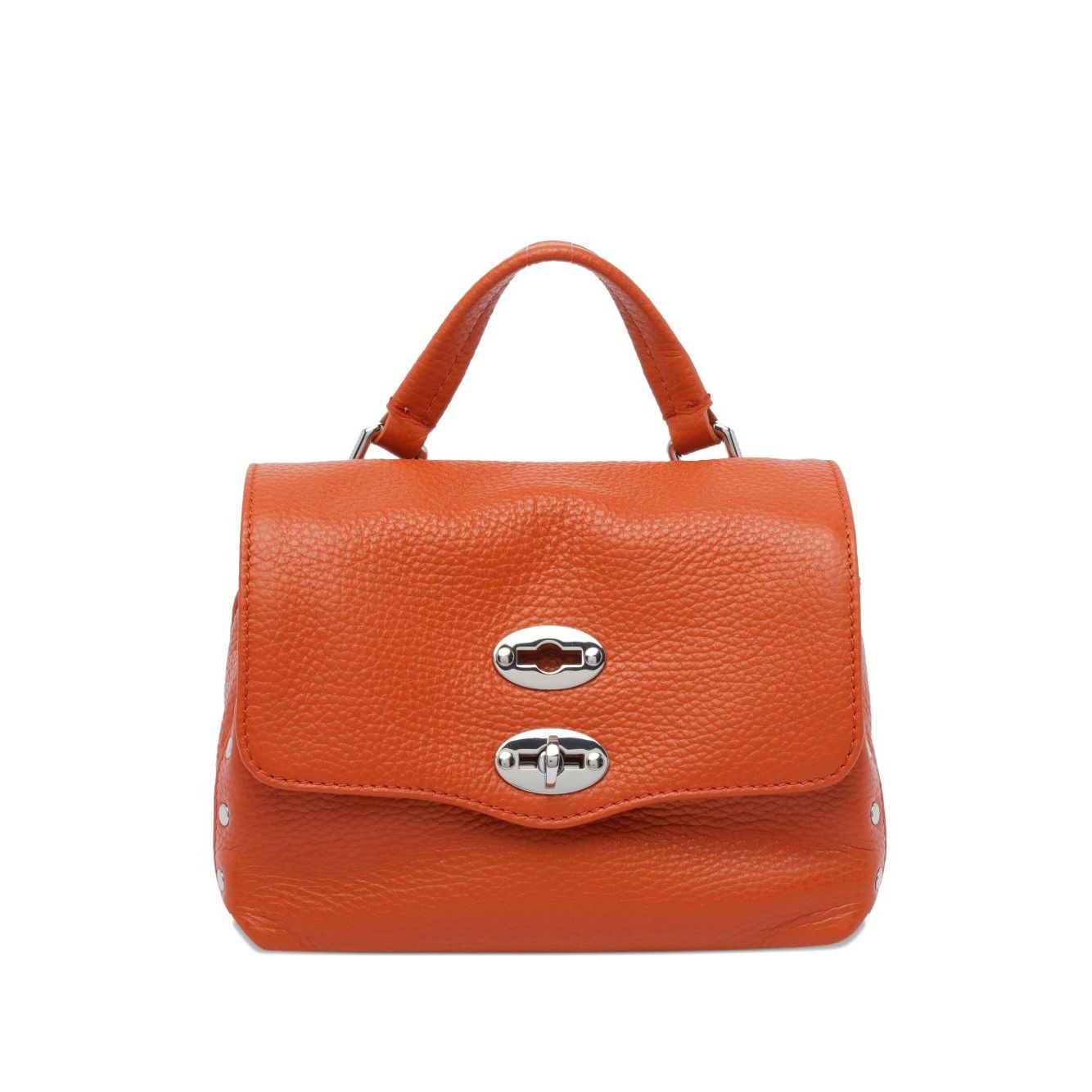 Zanellato Postina Daily Baby leather handbag in orange calf leather with turn-lock closure and stud detailing.