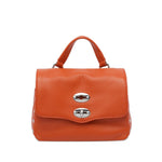 Zanellato Postina Daily Baby leather handbag in orange calf leather with turn-lock closure and stud detailing.