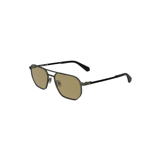 Calvin Klein bronze metal men's sunglasses with square lenses and brown tint, featuring sleek design and modern craftsmanship.