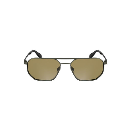 Calvin Klein bronze metal men's sunglasses with square lenses and contrasting details, designed for style and protection.