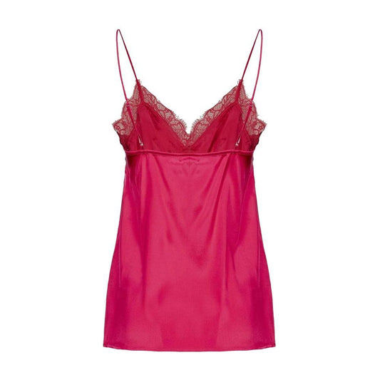 PINKO Tremante pink satin and lace top with adjustable straps, perfect for a stylish night out or elegant casual wear.