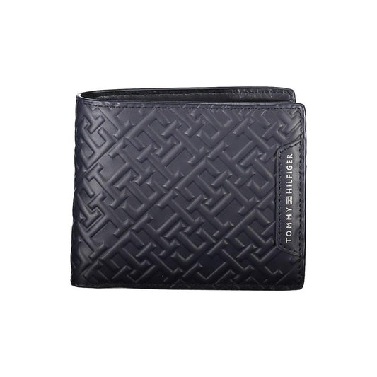 Tommy Hilfiger black leather wallet with embossed design and logo, perfect for organizing essentials and stylish accessorizing.